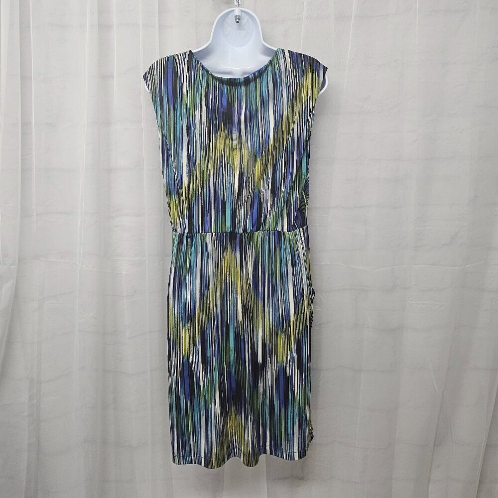 Rabbit Rabbit Rabbit Blue Green Abstract Striped Sleeveless Dress 10P - Picture 8 of 15